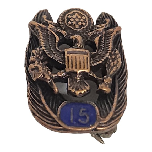 Vintage U.S. Army Bronze 15 Year Service Pin National Guard Eagle Lapel Pin - Picture 1 of 4